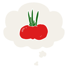 cartoon vegetable and thought bubble in retro style