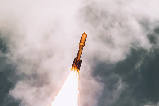 Dramatic rocket launch.  The elements of this image furnished by NASA.
