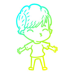 cold gradient line drawing cartoon woman thinking