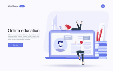  flat design concept of education for website and landing page template.Online education, training and courses, learning, Vector illustration.