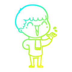 cold gradient line drawing cartoon happy man