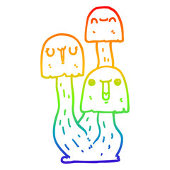 rainbow gradient line drawing cartoon mushroom