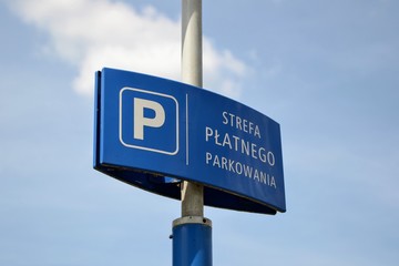 Paid parking traffic sign in Warsaw, Poland. Parking sign with information about the paid parking...