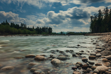 Bialka river in Poland with Tatry mountains in the background