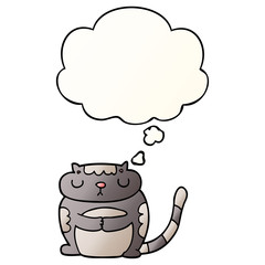 cute cartoon cat and thought bubble in smooth gradient style
