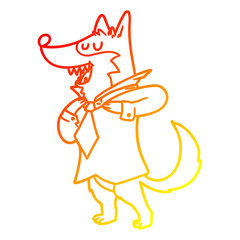 warm gradient line drawing cartoon office wolf getting dressed