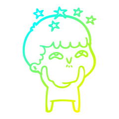 cold gradient line drawing cartoon amazed boy