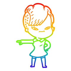 rainbow gradient line drawing cute cartoon girl with hipster haircut