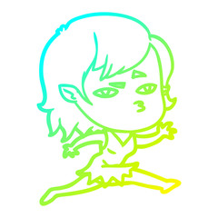 cold gradient line drawing cartoon vampire girl