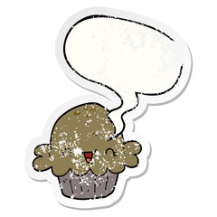 cute cartoon pie and speech bubble distressed sticker