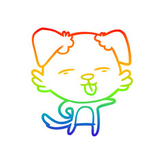 rainbow gradient line drawing cartoon dog sticking out tongue