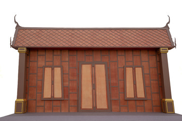 Thai style wooden scene, white background.