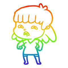 rainbow gradient line drawing cartoon worried woman
