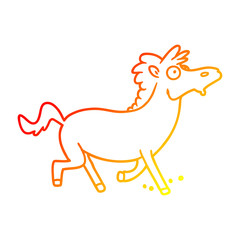 warm gradient line drawing cartoon running horse