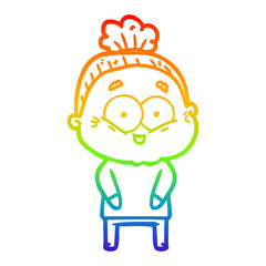 rainbow gradient line drawing cartoon happy old woman