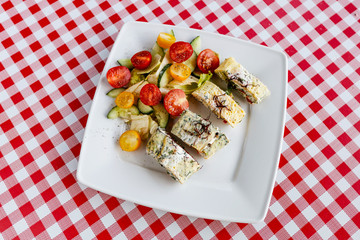 Frresh breakfast and kitchen interior 