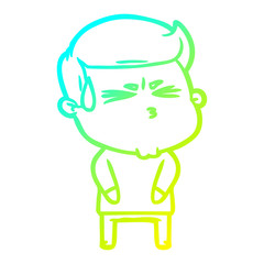 cold gradient line drawing cartoon man sweating