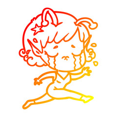 warm gradient line drawing cartoon crying alien girl