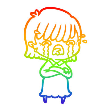 recommend clip art: rainbow gradient line drawing cartoon girl crying