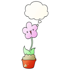 cute cartoon flower and thought bubble in smooth gradient style