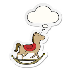 cartoon rocking horse and thought bubble as a printed sticker