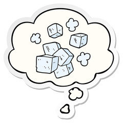 cartoon ice cubes and thought bubble as a printed sticker