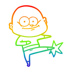rainbow gradient line drawing cartoon bald man karate kicking