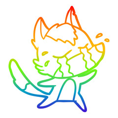 rainbow gradient line drawing cartoon crying wolf