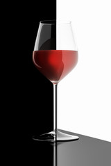 glass of red wine black and white reflections