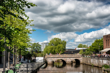 Fototapeta premium Vejle city center with the river, Denmark
