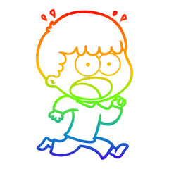 rainbow gradient line drawing cartoon shocked man running away