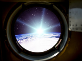 Beautiful sunrise from space. View from spacecraft. Elements of this image furnished by NASA.