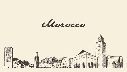 Morocco skyline drawn vector illustration a sketch