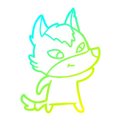 cold gradient line drawing friendly cartoon wolf