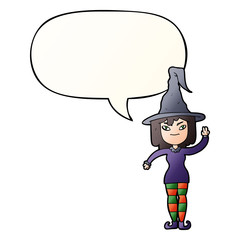 cartoon witch and speech bubble in smooth gradient style