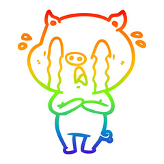 rainbow gradient line drawing crying pig cartoon
