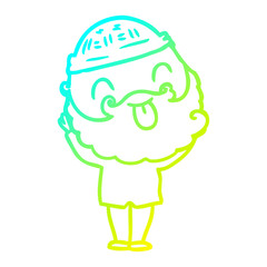 cold gradient line drawing man with beard sticking out tongue