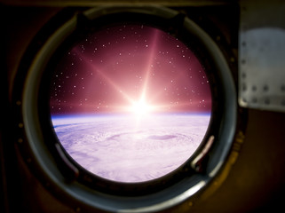 Sunrise, view from spaceship. Elements of this image furnished by NASA.