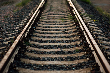 Fototapeta premium Railroad elements. Modern railways infrastructure. Railway transportation in the city. rails. Railroad tie.