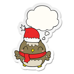 cute christmas owl and thought bubble as a printed sticker