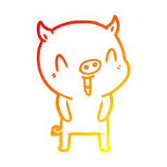 warm gradient line drawing happy cartoon pig