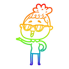 rainbow gradient line drawing cartoon happy woman wearing spectacles