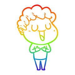 rainbow gradient line drawing laughing cartoon man