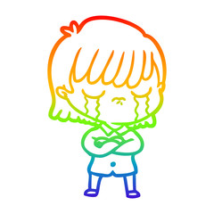 rainbow gradient line drawing cartoon woman crying