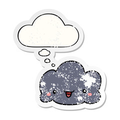 cute cartoon cloud and thought bubble as a distressed worn sticker