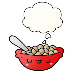 cute cartoon bowl of cereal and thought bubble in smooth gradient style