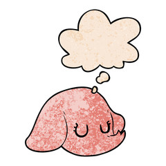 cartoon elephant face and thought bubble in grunge texture pattern style