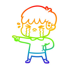 rainbow gradient line drawing crying boy cartoon