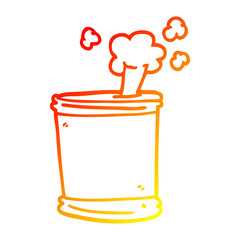 warm gradient line drawing cartoon bursting can of food