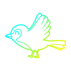 cold gradient line drawing cartoon robin taking flight